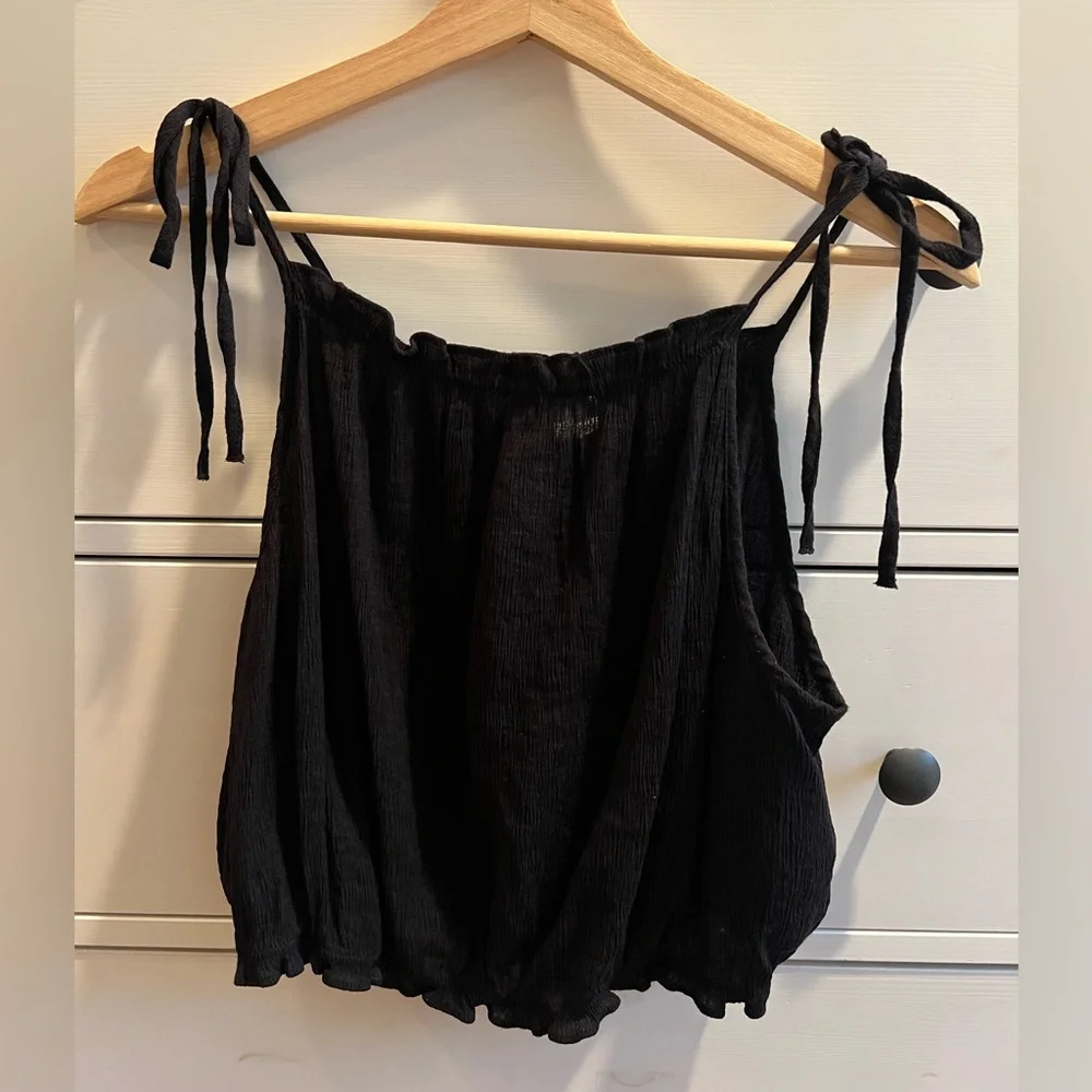 H&M TIE-STRAP RUFFLE-TRIMMED TOP - Picture 4 of 5